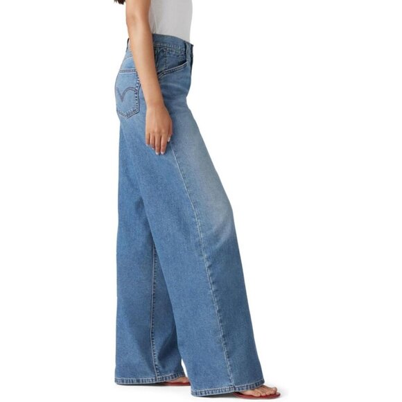 Womens Baggy Wide Leg Jeans Cotton Polyester No Stretch Loose Streetwear - Picture 2 of 3